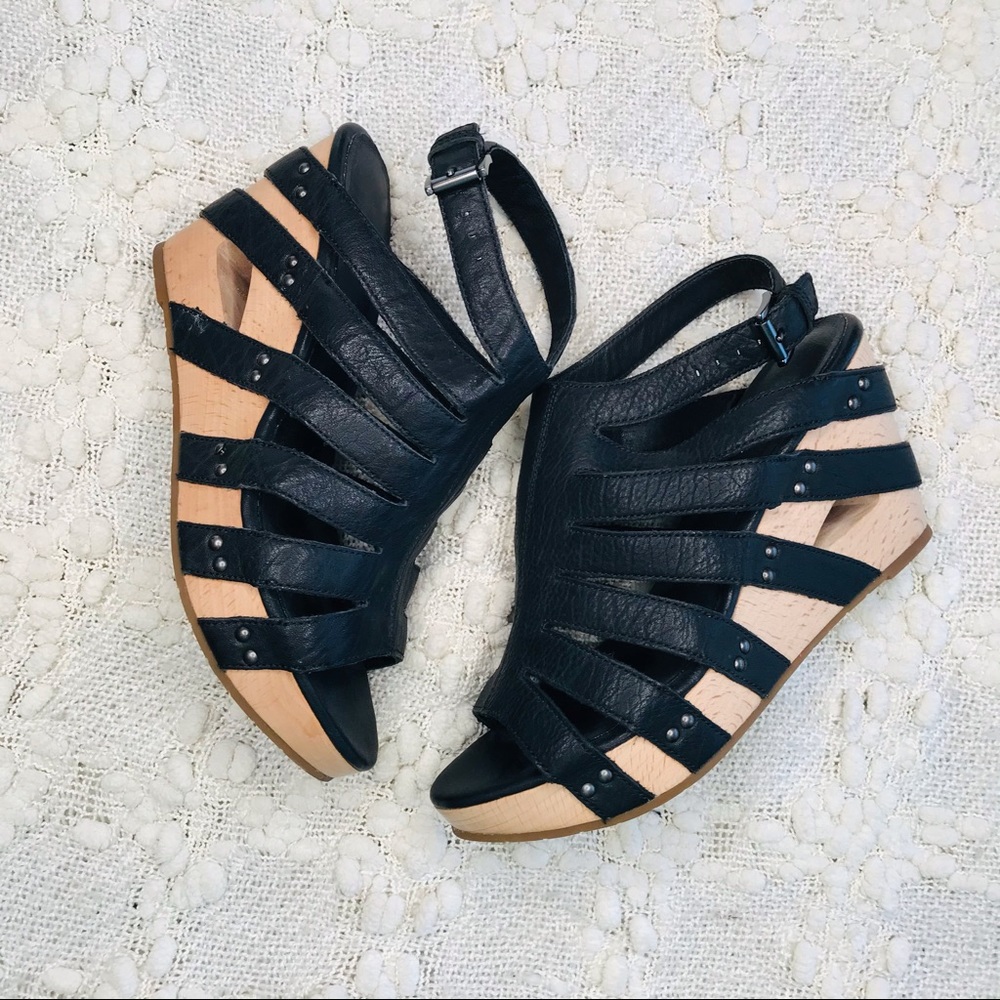 Eileen Fisher Black Lotus Cutout Wedge Sandal